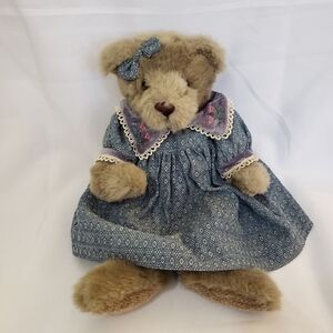 New Looks Prairie Girl Teddy Bear Blue Cottagecore Dress Blue Gray Collectible
